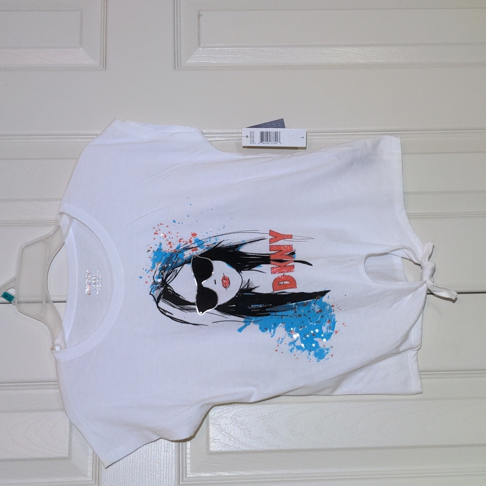 DKNY NWT tie top T-shirt girl sunglasses kids large white